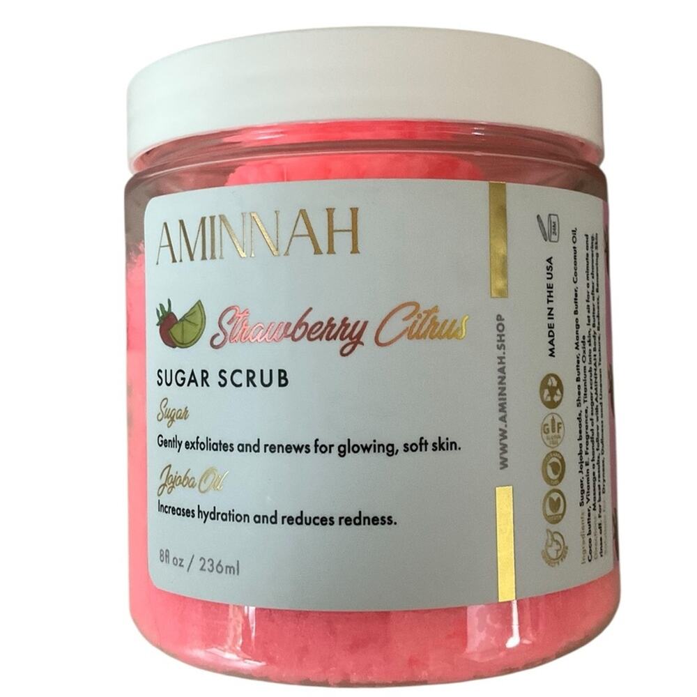 Aminnah Strawberry Citrus Sugar Scrub Pink 8oz NEW